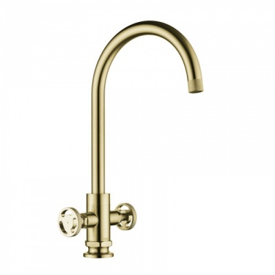 Henry Holt Twin Lever Kitchen Tap - Brushed Gold Brass